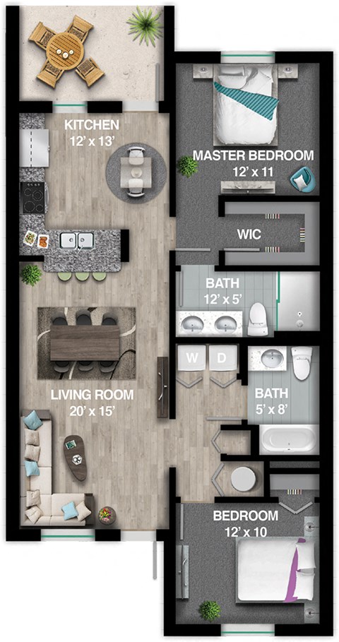 Floor plan for 2 beds, 2 baths, 1014 sqft